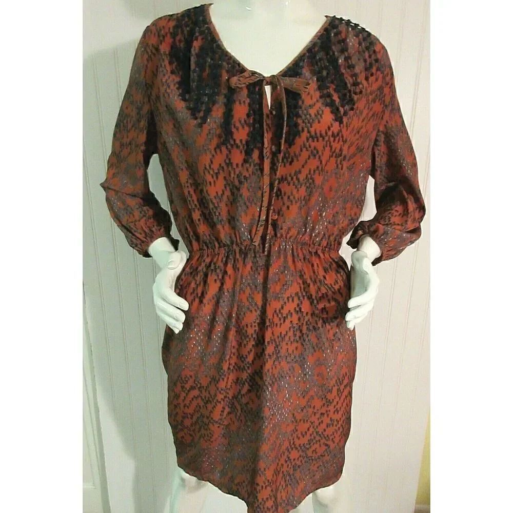 HAZEL DRESS RUST/NAVY/GRAY FRINGE ACCENT SIZE LARGE